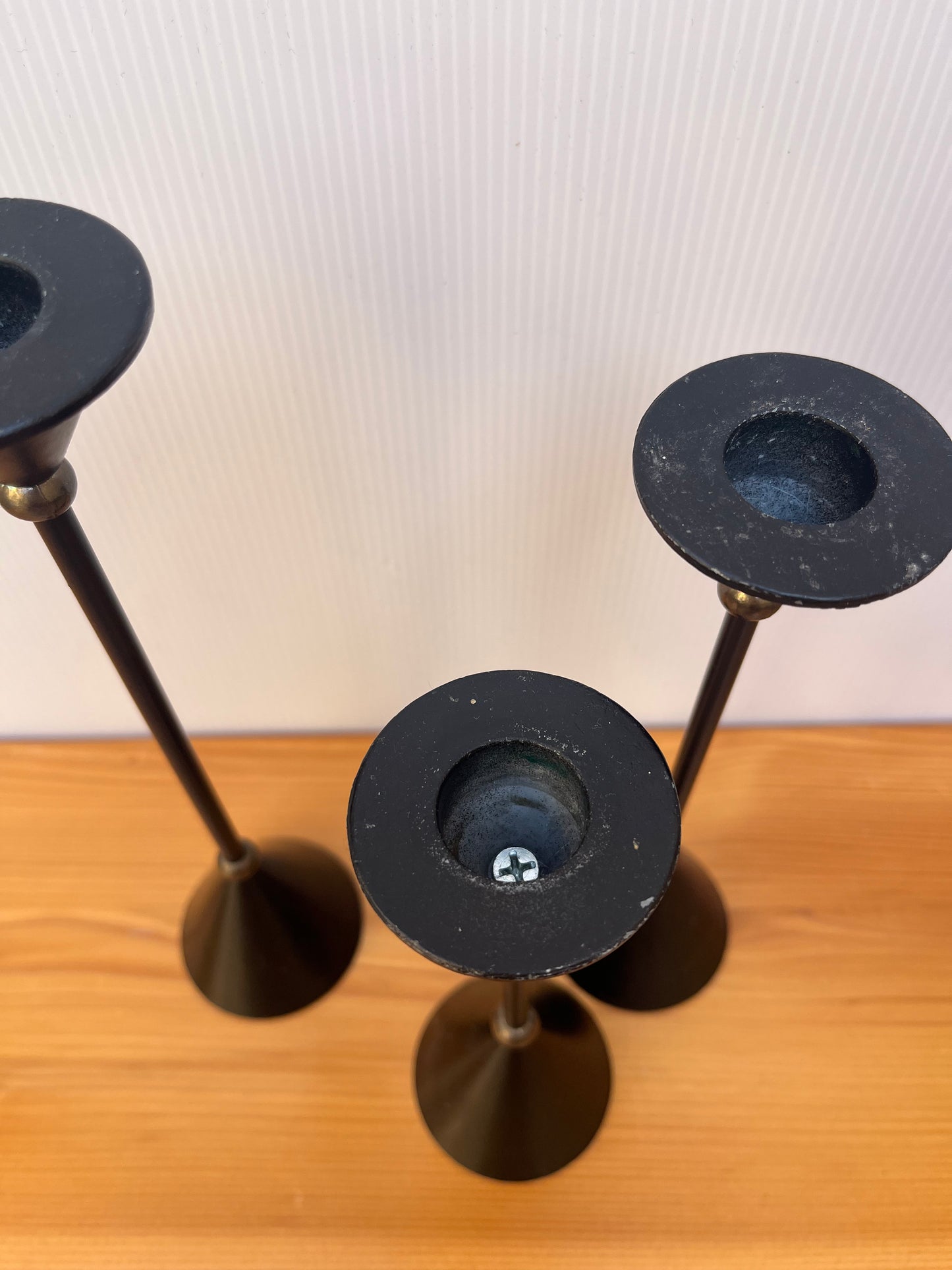 Lot de 3 bougeoirs diabolo en métal noir