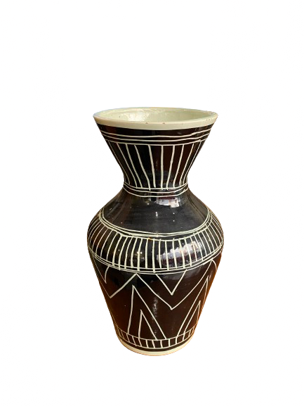 Vase noir décor géométrique signé Poët Laval