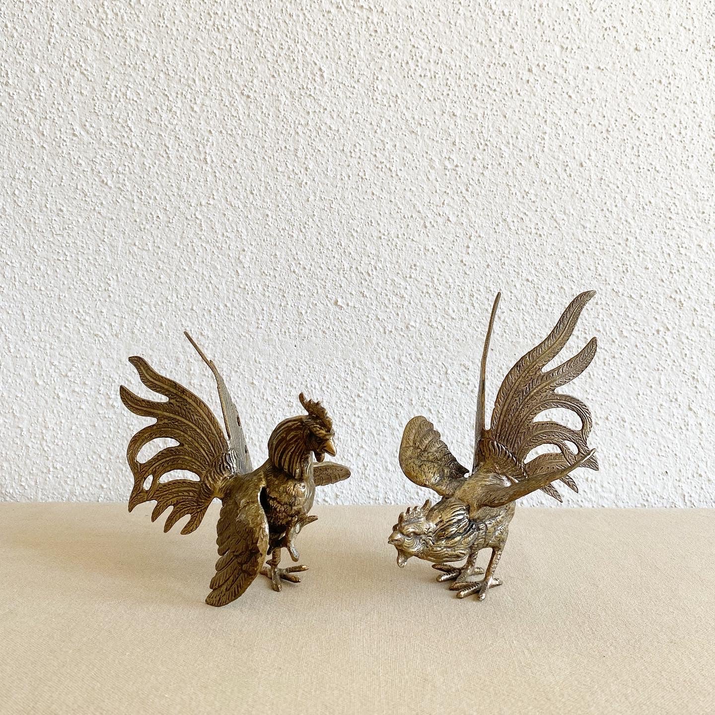 Figurines coq au combat en bronze
